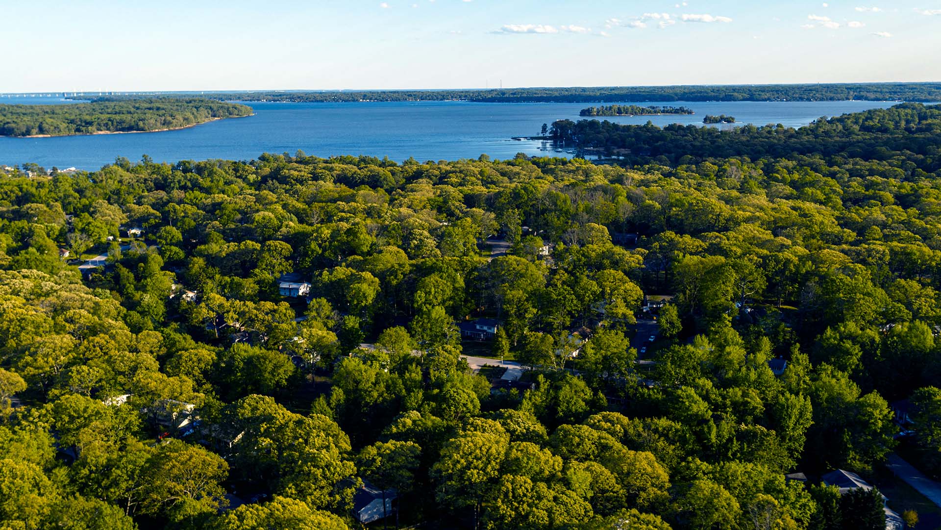 Aerial scenic view of the Chesapeake Bay in Pasedna, Maryland